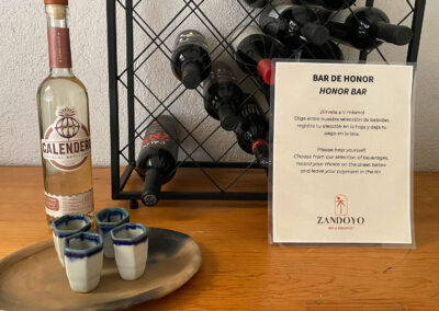 A selection of wines and mezcal at zandoyo bed & breakfast